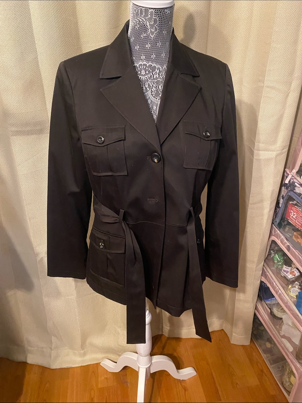 Black Women's Belted Utility Jacket